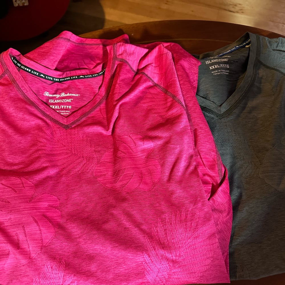 Tommy Bahama lot of 2 v neck Islandzone shirts. Men’s size XXXL